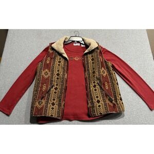Blair Vest Reversible Tapestry Sherpa Aztec Kokopelli & Long Sleeve Shirt Medium